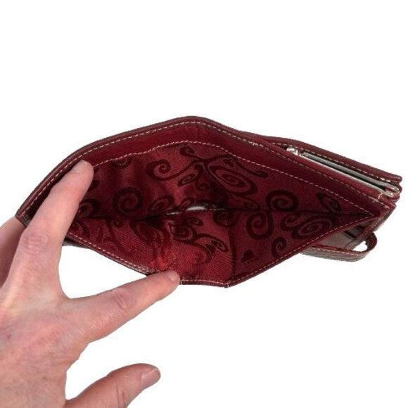 New Brighton Moc Croc Leather Wallet Bifold Large Silver Heart Clutch Kisslock - Picture 10 of 16